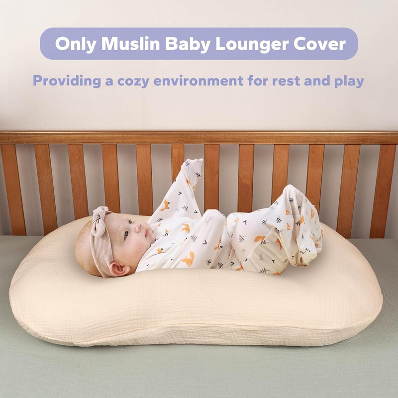 FUNUPUP Muslin Baby Lounger Cover Compatible with Snuggle Me Lounger, Infant Pillow Cover for Newborn, Removable Nest Slipcover for Boys and Girls, Only Cover, Beige and Plaid - Image 2